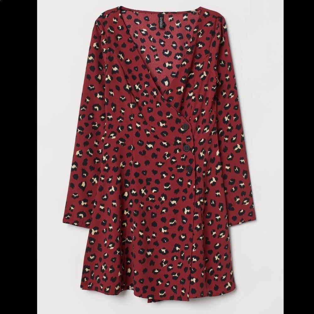 Red leopard wrap dress